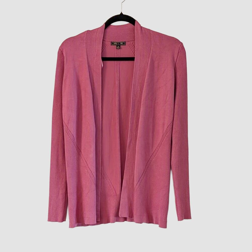 Lety & Me Pink Open Front Ribbed Cardigan Sweater Size M Lightweight Layer